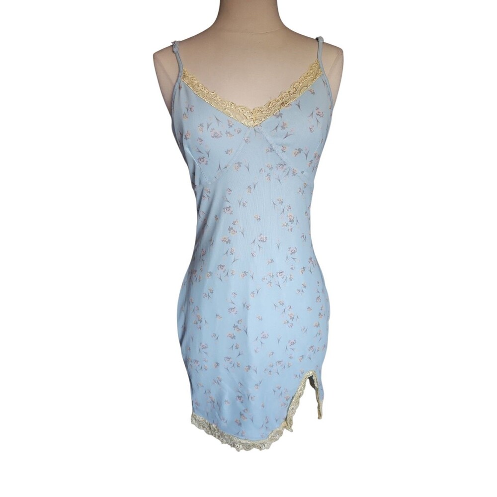 Vintage Rue 21 Babydoll Slip Dress Womens L Y2K Blue Floral Cottagecore Coquette